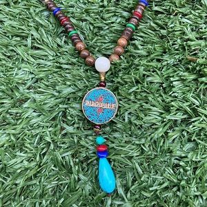 Ethnic Blue Bead Wooden Necklace